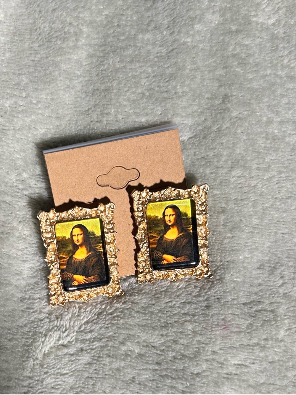 Gold Mona Lisa Frame Earrings - Art Print Earrings